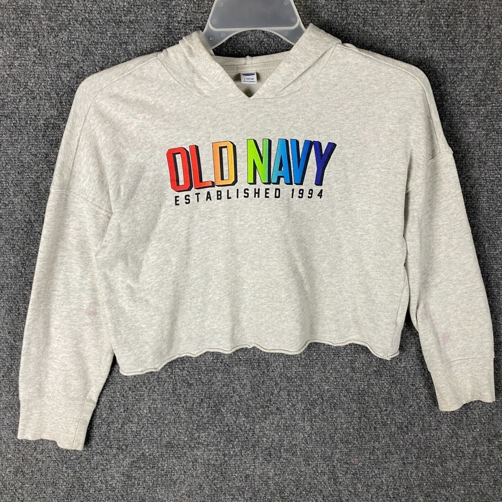 Old Navy Hoodie Girls Large 10-12 Cropped‎ Gray Pullover L